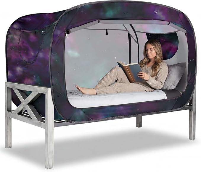 Bed Tent Full Bed Canopy Portable Dream Tent for Adult Indoor Sleeping Tents with 2 Doors Breathable Private Space Tents, Galaxy