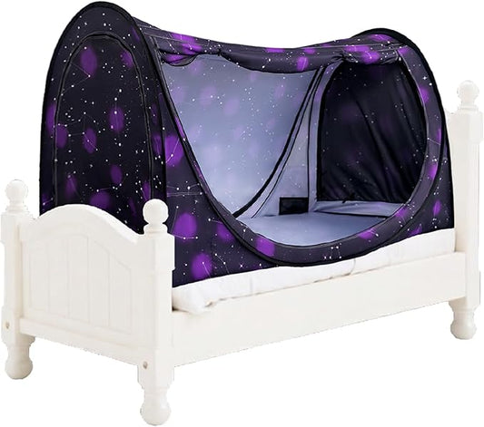 Pop-Up Bed Tent Twin Size, Indoor Privacy Canopy with 4 Doors & Mosquito Mesh – Breathable Sleeping Tent for Bedroom, Dorm, or Home Use, Easy Foldable Design