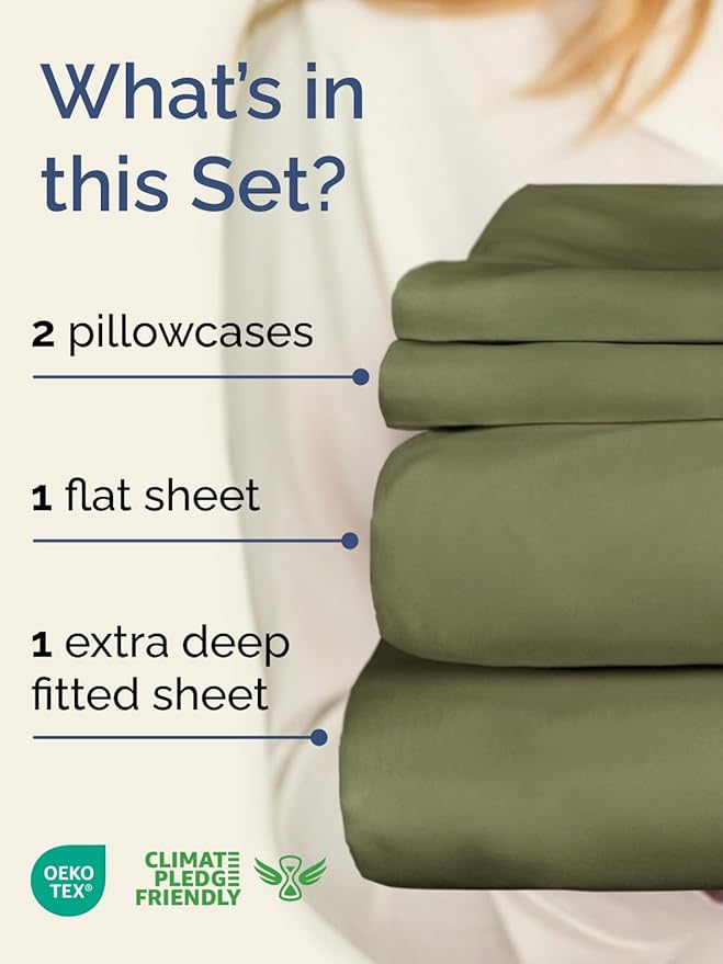 Extra Deep Twin XL Sheet Set - 4 Piece Breathable and Cooling Sheets - Hotel Luxury Bedding for Women, Men, Kids & Teens - Easy & Secure Fit - Soft and Wrinkle Free - Extra Deep Pockets - Sage Green