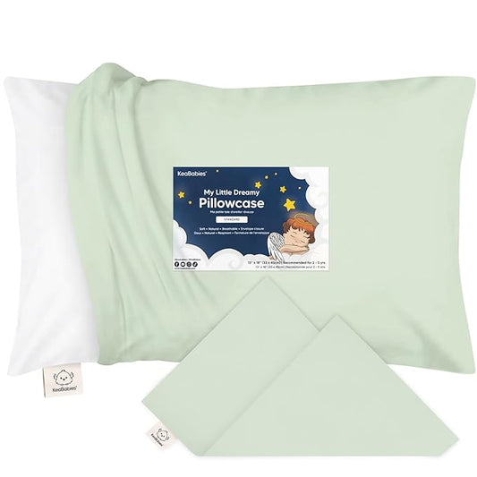 KeaBabies Toddler Pillowcase 13"x18" - Organic Cotton Toddler Pillowcase for Kids, Boys, Girls, Soft & Durable Cotton Cover for Miniature Sleepy Pillows, Cute Colors, Pillow Sold Separately (Sage)