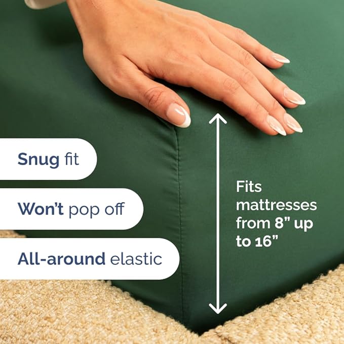 Full XL Bed Sheet Set - 4 Piece Extra Long Extended Full XL Sheets - Ultra-Soft, Breathable & Cooling - Fits 8” to 16" Mattress w/ Deep Pockets - 54" x 80" - Wrinkle & Fade Resistant - Emerald Green