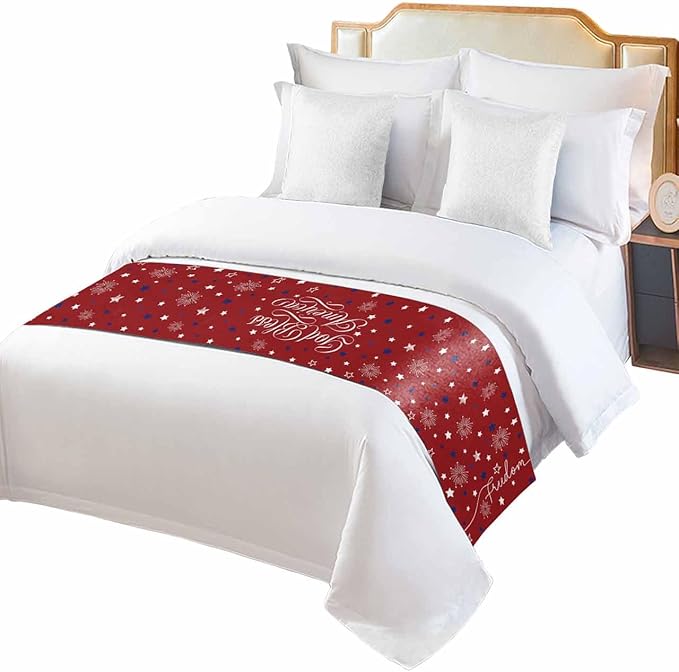 Independence Day Blue White Star Bed Runners for Bedroom Hotel,Decorative Bedding Scarf Freedom Celebration on Red Bed End Blanket Bedding Runner Scarves for King Size Bed,102x20in