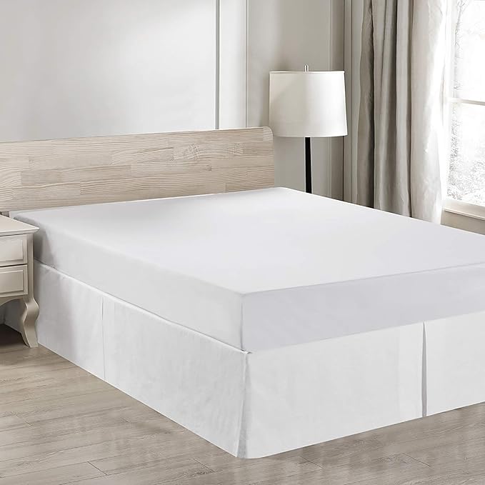 Simple&Opulence Belgian Linen Bed Skirt with Classic 14 inch Tailored Drop Dust Ruffle, Easy Fit Breathable Premium Natural Flax- Basic White, California King