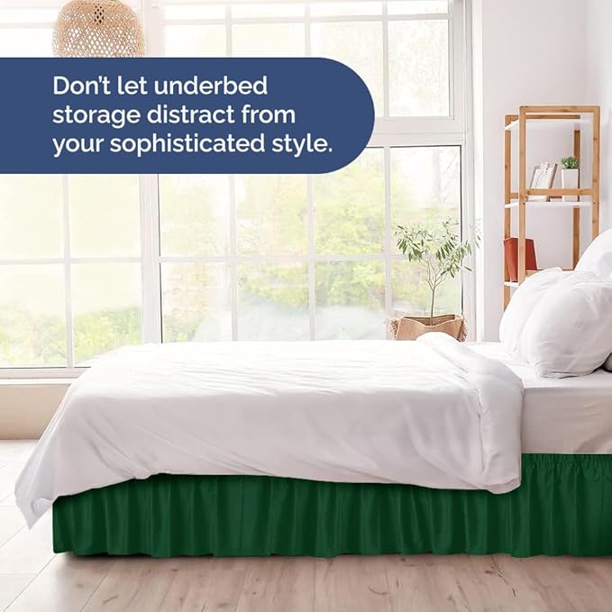 Wrap Around Dust Ruffle Bed Skirt - Emerald - Twin/Twin XL Size Beds w/ 12 Inch Drop - Easy Fit Elastic Strap - Adjustable Pleated Bedskirt w/Brushed Fabric - Wrinkle Free - Women, Men, Kids & Teens