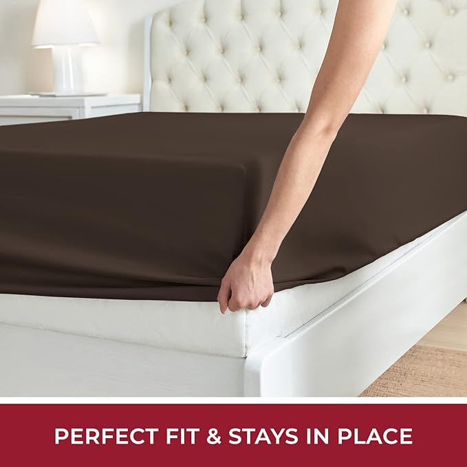 Mellanni Twin Fitted Sheet - Iconic Collection Bedding Sheets with up to 16 inch Deep Pocket - Soft & Cooling - Fade & Stain Resistant - 1 PC (Twin, Brown)