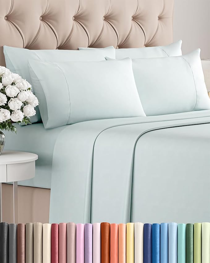 King 6 Piece Sheet Set - Comfy Breathable & Cooling - Ultra Soft Hotel Luxury Bedding Set w/ 8-16 Inch Deep Pockets - 1 Flat & 1 Fitted Sheet & 4 Pillowcases - Wrinkle Free and Easy Care - Ice Blue