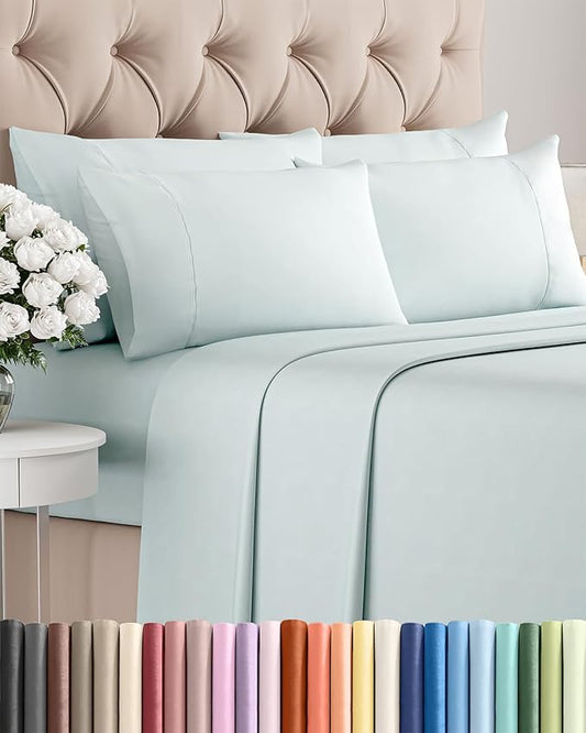King 6 Piece Sheet Set - Comfy Breathable & Cooling - Ultra Soft Hotel Luxury Bedding Set w/ 8-16 Inch Deep Pockets - 1 Flat & 1 Fitted Sheet & 4 Pillowcases - Wrinkle Free and Easy Care - Ice Blue