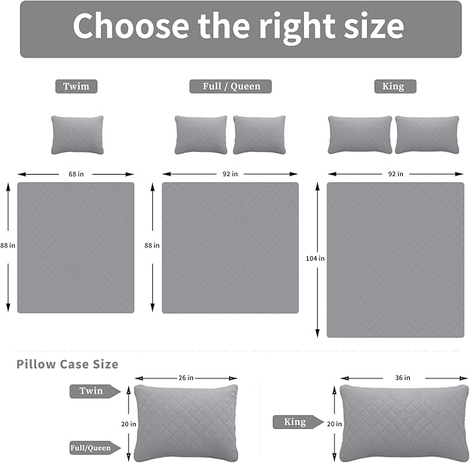 Easy-Going California King Size Reversible Quilt Set with 1 Quilt and 2 Pillow Shams, Soft Bed Quilt Cover, Water Resistant Lightweight Microfiber Bedspread, Stain Resistant, Light Gray/Ivory