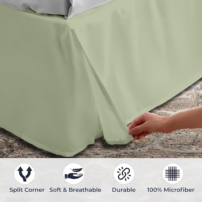 SGI bedding 14 inch Drop Bed Skirt Full Size - Platform Style with Secure Fit, Classic Tailored Look, Elegant Pleated Style Dust Ruffle, Split Corners, Wrinkle Resistant Microfiber - Sage