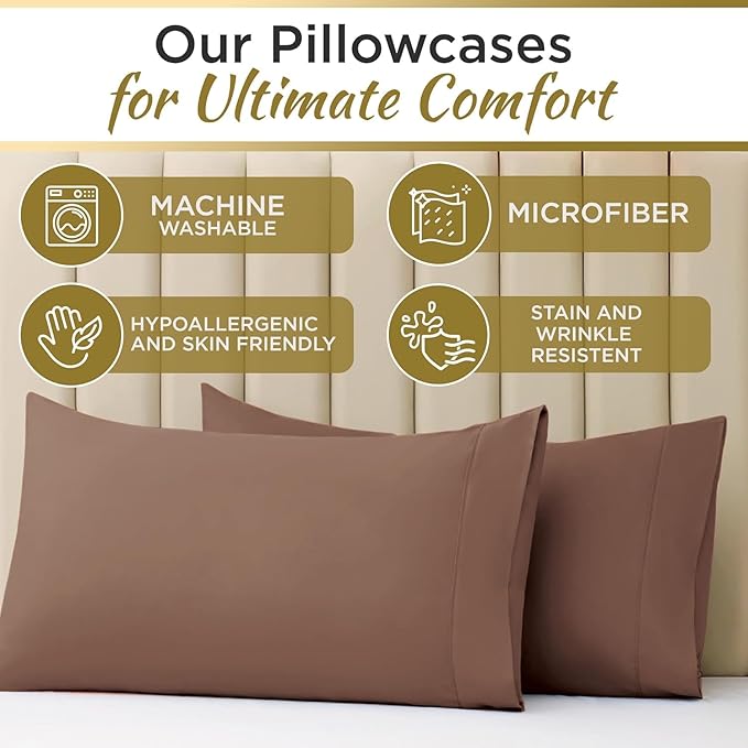 Full XL 100% Microfiber Double Brushed Sheet Set - Extra-Soft, Breathable & Wrinkle-Free - 15" Deep Pockets, 54" x 80" - Ideal for Extra Long Full Beds - 4PC Set (Full XL, Macha)