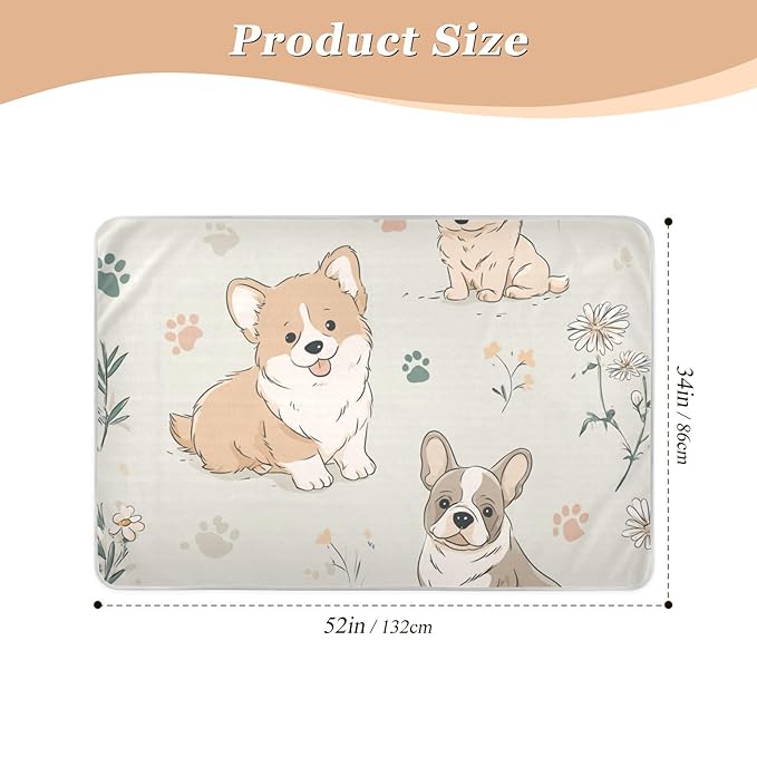 Waterproof Bed Pad Reusable Changing Pad Toddler Mattress Protector Large Pee Pad Baby Diaper Pad Soft Washable Liner Beige Dog Flower