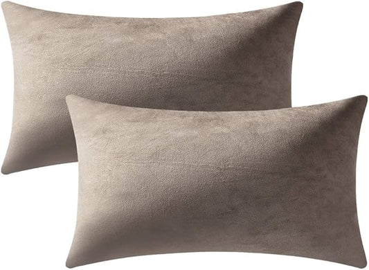 Lumbar Pillow Covers 12x20 Taupe: Pack of 2 Cozy Soft Velvet Rectangular Modern Luxury Decorative Throw Pillow Cases for Sofa Couch Living Room Bed Home Decor