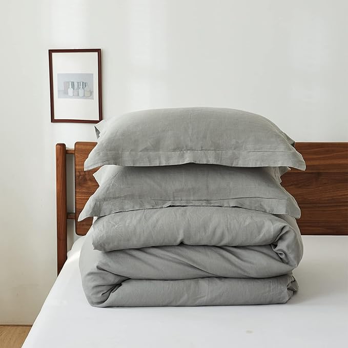 Simple&Opulence 100% Linen Duvet Cover Set, 3 PCS Ultimate Grey Duvet Cover Queen Size, Breathable Soft Comfy Linen Bedding Comforter Cover with 2 Pillowcases(Ultimate Grey, 88"x92")