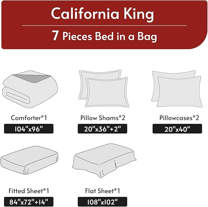 MUXHOMO 7 Pieces California King Comforter Set, Reversible Bed in a Bag Cal King Size, All Season Bedding Set with Comforter, Flat Sheet, Fitted Sheet, Pillowcases & Shams, Light Pink & Ivory