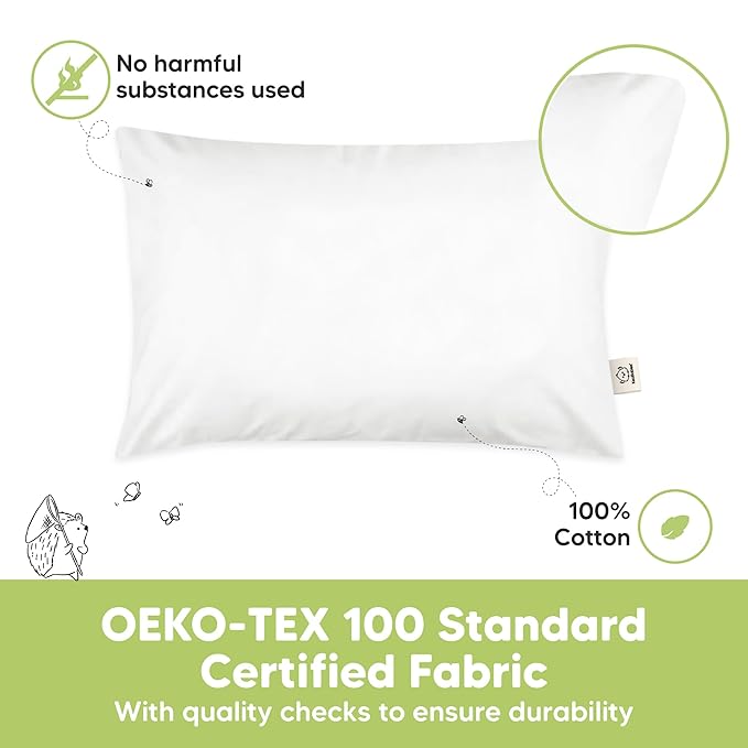 KeaBabies 1-Pack Toddler Pillows 2 Year Old to 5-13x18 Soft Organic Cotton Kids Pillow for Sleeping, Travel, School, Daycare, Nap, Toddler Bed, Machine Washable, Without Pillowcase (Soft White)