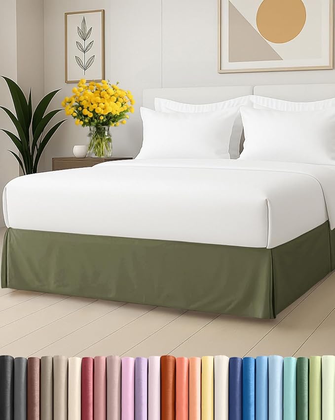 Pleated Bed Skirt Twin Size - 3 Sided Pleated Bed Skirt Twin - Ultra-Soft, Easy Fit with 15 Inch Tailored Drop - Hotel Quality, Wrinkle & Fade Resistant - for Women, Men, Kids and Teens - Sage Green