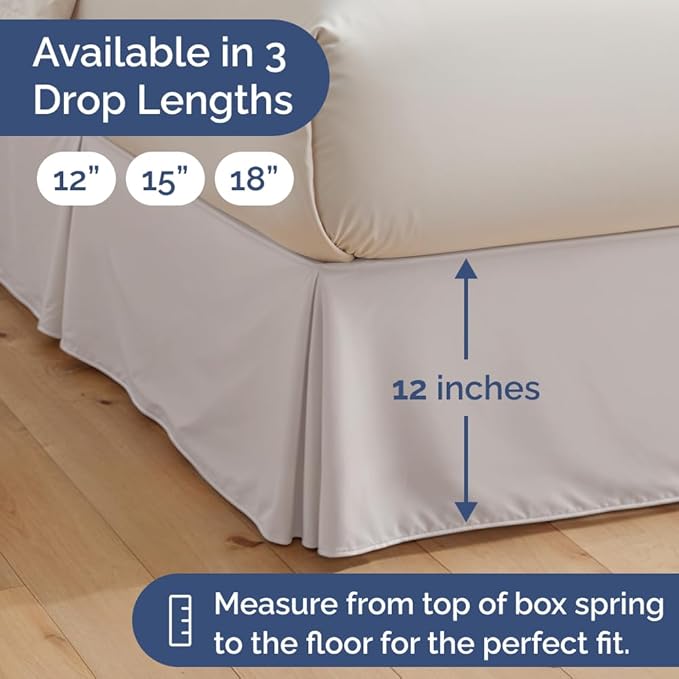 Pleated Bed Skirt Full Size - 3 Sided Pleated Bed Skirt Full - Ultra-Soft, Easy Fit with 12 Inch Tailored Drop - Hotel Quality, Wrinkle & Fade Resistant - for Women, Men, Kids and Teens - Light Grey