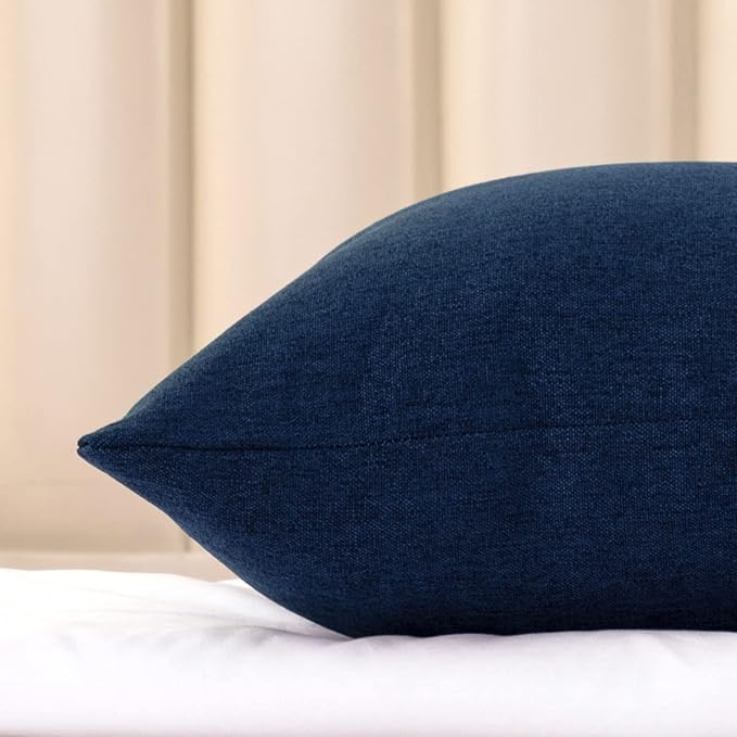 AMBERIS 2 Pillowcases (45×45cm)(Without Insert) Dark Blue, Imitation Linen Decorative 2 Pillowcases (Without Insert) for Home Hotel