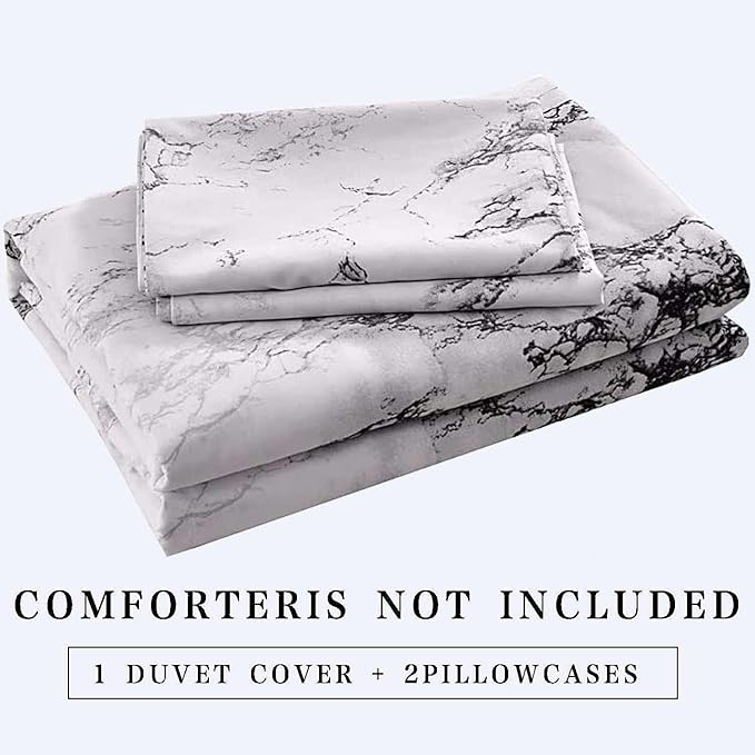 Nanko Queen Bedding Duvet Cover Set White and Black Marble Printed 3 Piece - 1000 - TC Luxury Microfiber Down Comforter Quilt Cover with Zipper Closure, Ties - Modern Style for Men and Women