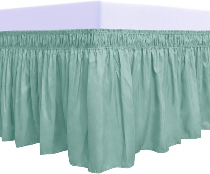 PureFit Wrap Around Ruffled Bed Skirt with Adjustable Elastic Belt - 18 Inch Drop Easy to Put On, Wrinkle Free Bedskirt Dust Ruffles, Bed Frame Cover for Twin,Twin XL and Full Size Beds, Baby Blue