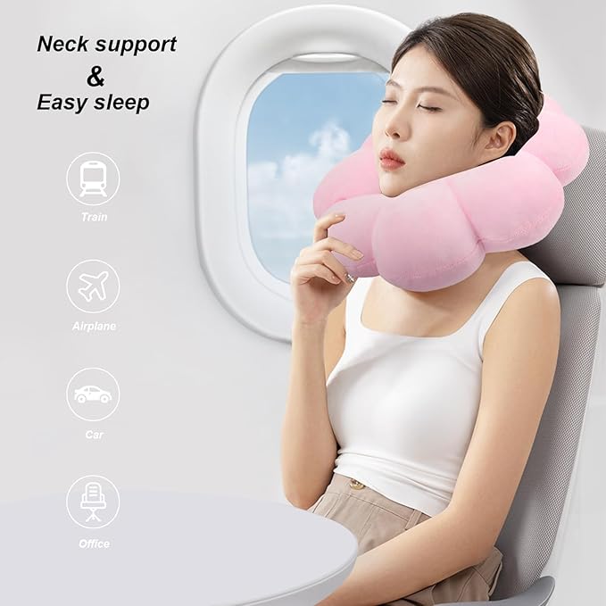 Sexysamba Flower Travel Neck Pillows for Airplanes Breathable Cotton U-Shaped Neck Pillow for Kids & Adults Head Neck Chin Support Rest Pillow for Traveling,Car,Train,Bus,Recline,Home,Office,Black