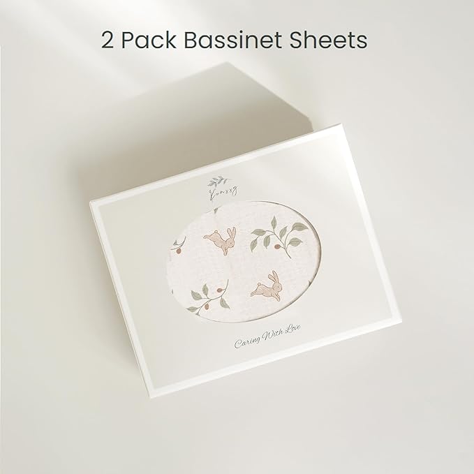 Konssy 2 Pack Muslin Bassinet Sheets for Boys, Girls, 100% Cotton Soft Breathable Fitted Bassinet Mattress Sheet, 32 x 16 inches (Sprout,Fog Green)