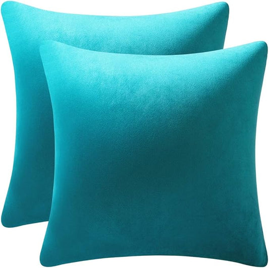 Euro Sham Covers 24x24 Turquoise: Pack of 2 Cozy Soft Velvet Square Modern Luxury Decorative Throw Pillow Cases for Sofa Couch Living Room Bed Home Decor
