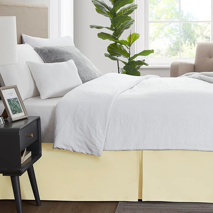 Nestl Vanilla Yellow Twin Bed Skirt - Twin Size Bed Skirt 14 Inch Drop - Brushed Microfiber Bed Skirts - Hotel Quality Pleated Bed Skirt - Shrinkage & Fade Resistant
