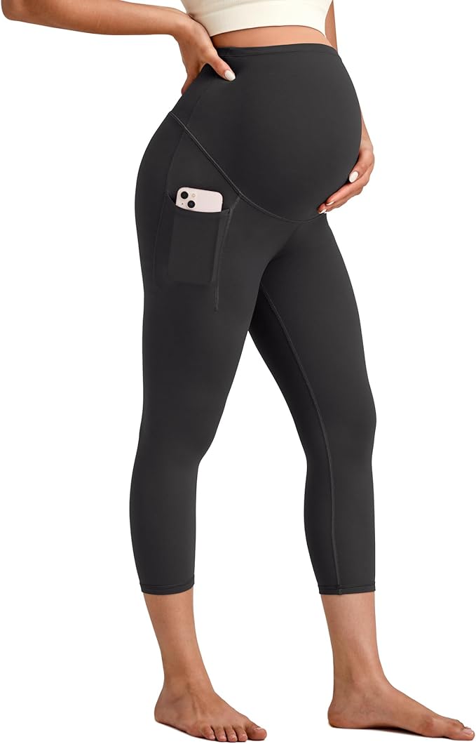 G4Free BareFeel Maternity Leggings with Pockets Over The Belly Stretchy Workout Yoga Pregnancy Pants