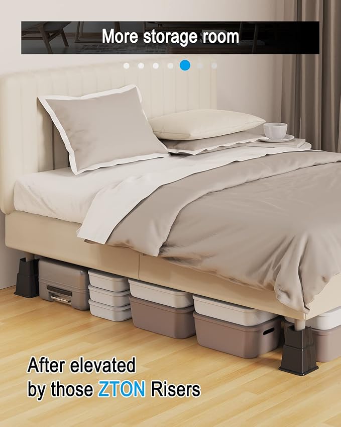 ZTON Bed Furniture Risers Elevation in Height 3" Heavy Duty Risers for Both Posts and Wheels of Furniture Sofa Bed Couch Chair Table, Support up to 3000 lbs. (6 Pack, Black)