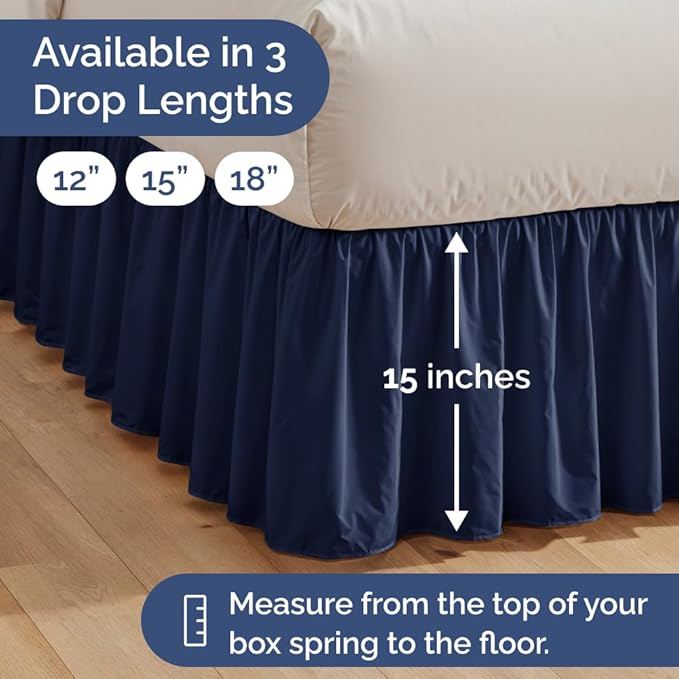 Bedskirt Queen Size Ruffle - 15 inch Drop Dust Ruffle Bed Skirt with Platform - Ultra-Soft, Easy Fit, Premium Hotel Quality - Wrinkle, Fade & Shrink Resistant - for Women, Men, Kids and Teens - Navy