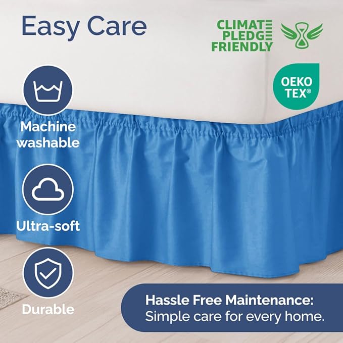 Wrap Around Dust Ruffle Bed Skirt - Royal Blue - Twin/Twin XL Size Beds w/ 12 Inch Drop - Easy Fit Elastic - Adjustable Pleated Bedskirt w/Brushed Fabric - Wrinkle Free, Women, Men, Kids & Teens