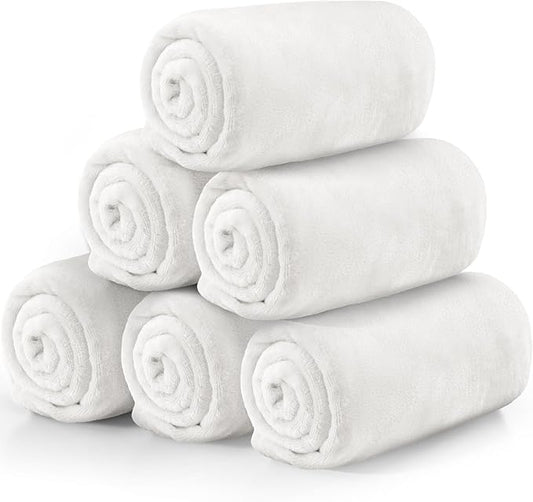 Tinideya 6 Pcs Flannel Fleece Throw Blanket Bulk 50 x 60 Inch Soft Fleece Blanket Warm Throw Blanket Coral Blankets for Couch Sofa Home Wedding Gifts Season (Cream White)