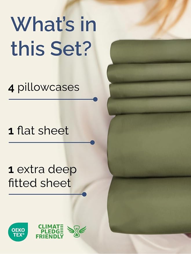 Extra Deep Full Sheet Set - 6 Piece Breathable and Cooling Sheets - Hotel Luxury Bedding for Women, Men, Kids & Teens - Easy & Secure Fit - Soft, Wrinkle Free & Comfy - Extra Deep Pockets - Sage Green