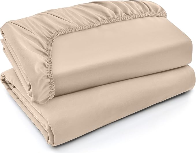 Utopia Bedding King Fitted Sheets - Bulk Pack of 2 Bottom Sheets - Soft Brushed Microfiber - Deep Pockets - Shrinkage & Fade Resistant - Easy Care (King, Beige)