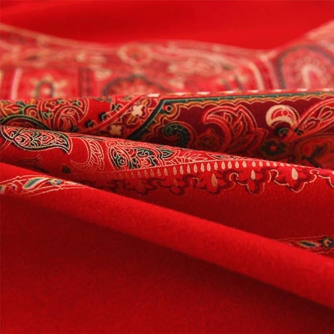 ABREEZE Cal.King Duvet Covers, Bohemian Retro Bedding Set, Coloful Mandala Down Comforter Cover, Boho Floral Style Quilt Cover, 100% Brushed Cotton, 1 Duvet Cover and 2 Pillow Shams,Red