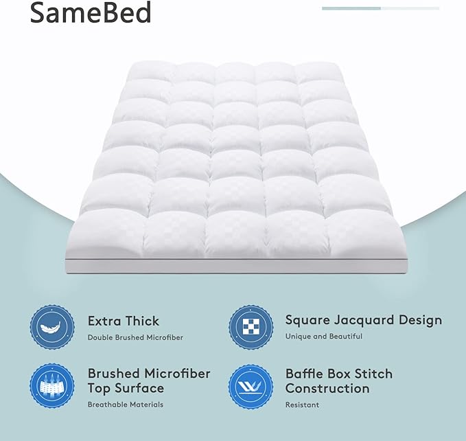 Mattress Topper Full XL,Extra Thick Mattress Pad Cover for Back Pain,Cooling Mattress Protector with 8-21 Inch Deep Pocket,Overfilled Down Alternative Filling,White