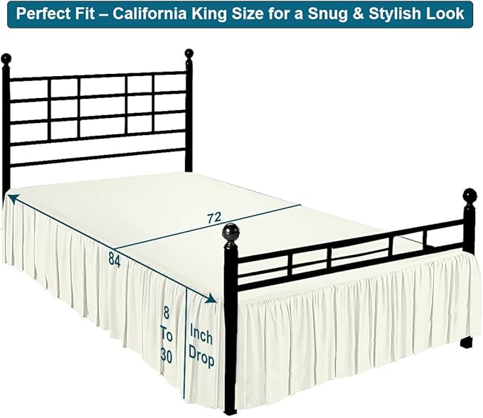 Shreem Linen Ruffled Bed Skirt with Split Corners, Gathered Style, 100% Microfiber, 16-Inch Drop, Dust Ruffle Bedskirt with Platform, Cal-King, Ivory