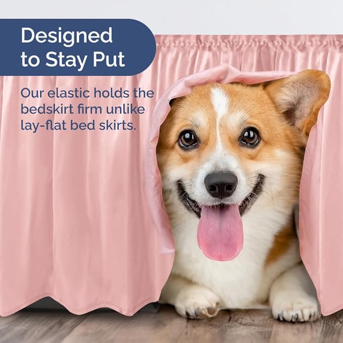Wrap Around Dust Ruffle Bed Skirt - Baby Pink - Twin Size Beds w/ 15 Inch Drop - Easy Fit Elastic Strap - Adjustable Pleated Bedskirt w/Brushed Fabric - Wrinkle Free - Women, Men, Kids & Teens