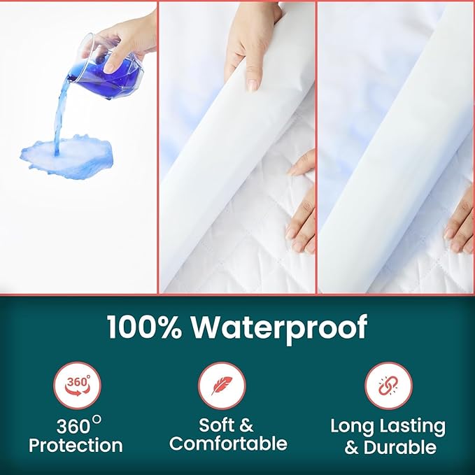 Zippered Mattress Encasement, Queen Size Waterproof Mattress Protector, Breathable & Noiseless Absorbent 6-Sided Mattress Cover