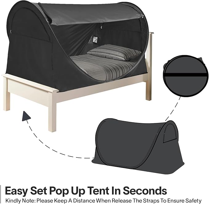 Alvantor® Pop Up Bed Tent Full No Assembly, Full Size Bed Canopy Blackout and Breathable Mesh Sleeping Tent Lightweight Portable Dream Tent with Carry Bag Dream Tent for Kids and Adults- Black