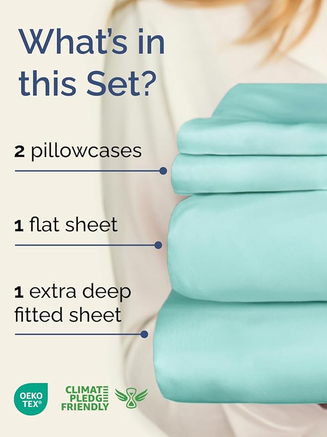 Extra Deep Twin Sheet Set - 4 Piece Breathable and Cooling Sheets - Hotel Luxury Bedding for Women, Men, Kids & Teens - Easy & Secure Fit - Soft, Wrinkle Free and Comfy - Extra Deep Pockets - Spa Blue