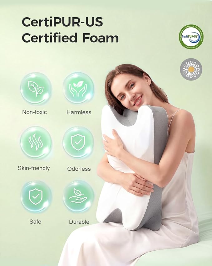 Cervical Memory Foam Pillow for Neck Pain Relief, Ergonomic Contour Pillow for Side, Back and Stomach Sleepers, Cooling Removable Breathable Pillowcase, Dual-Height Design