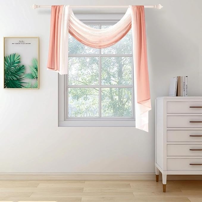 NAPEARL Ombre Window Scarf Valance, Romantic Gradient Voile Scarf Valance for Ceremony Backdrop, Wedding Arch, Kids Bedroom, Decorative Swag Curtain 144 Inches