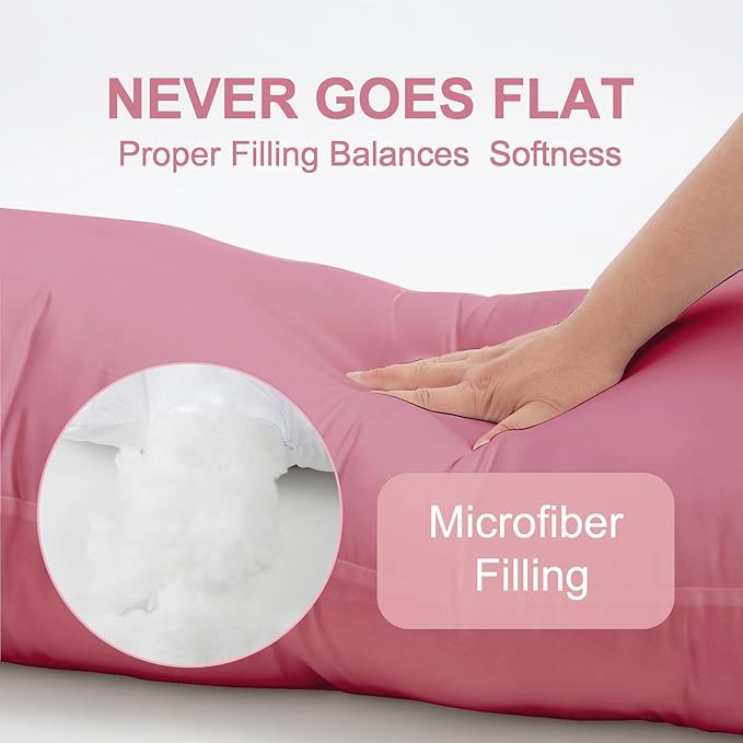 DOWNCOOL Large Body Pillow Insert- Breathable Full Body Pillow for Side Sleeper - Soft Long Bed Pillow for Adults - 20 x 54 inch (Pink)