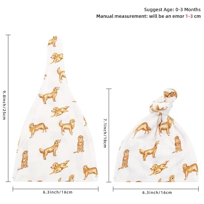 LifeTree Muslin Swaddle Blankets, Muslin Baby Boy Swaddle Blanket and Hat Set with Birth Announcement Card, Newborn Unisex Neutral Receiving Blankets Golden Retriever Pattern