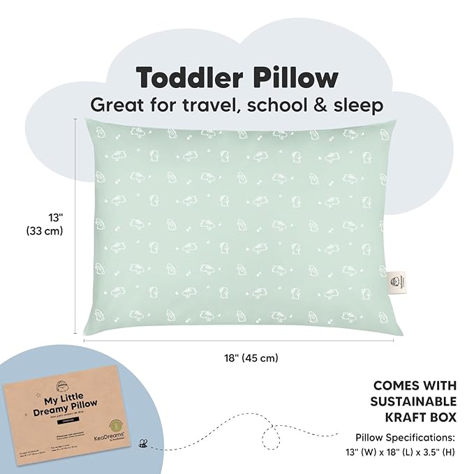 KeaBabies 2-Pack Toddler Pillows 2 Year Old to 5-13x18 Soft Organic Cotton Kids Pillow for Sleeping, Travel, School, Daycare, Nap, Toddler Bed, Machine Washable, Without Pillowcase (Bunnies)