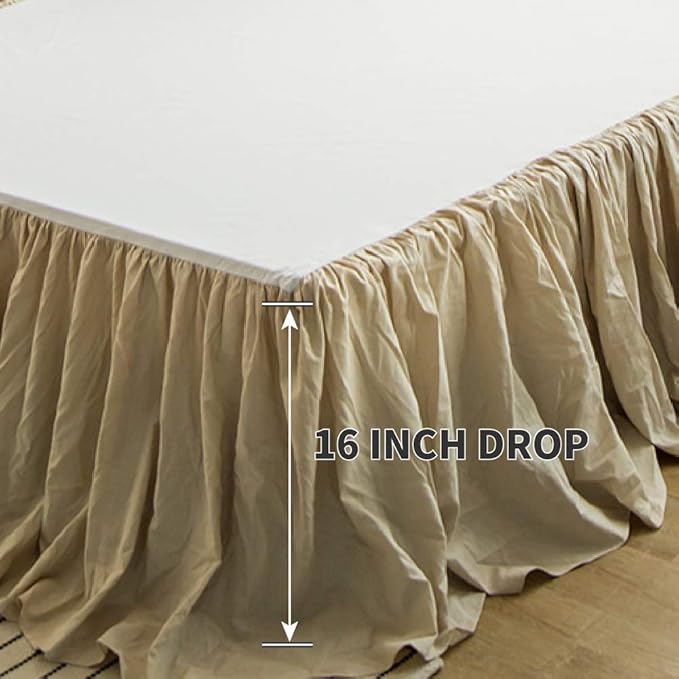 Simple&Opulence Belgian Linen Bed Skirt with Classic 16 inch Tailored Drop Dust Ruffle, Easy Fit Breathable Premium Natural Flax- Pleated Linen,King