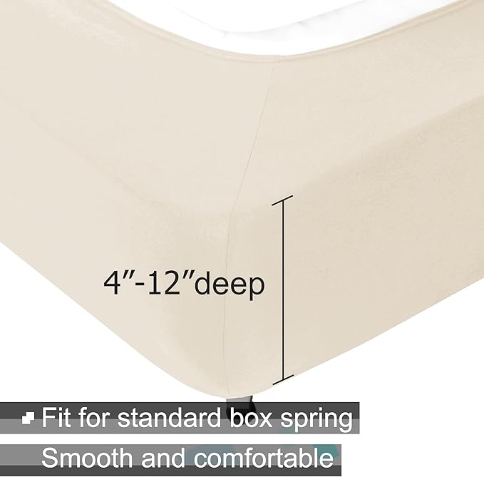 Box Spring Cover Queen Size - Jersey Knit & Stretchy Wrap Around 4 Sides Bed Skirt for Hotel & Home - Queen/Queen XL, Beige
