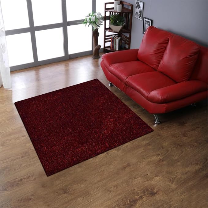 Rugsotic Carpets Hand Tufted Shag Polyester 8'x8' Square Area Rug Solid Red Black K00111